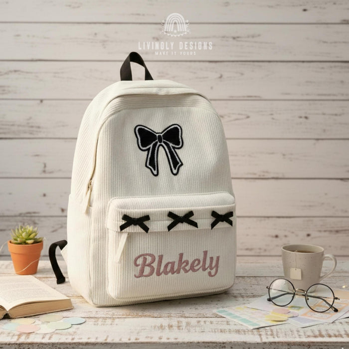 Personalized Embroidered Bow Backpack