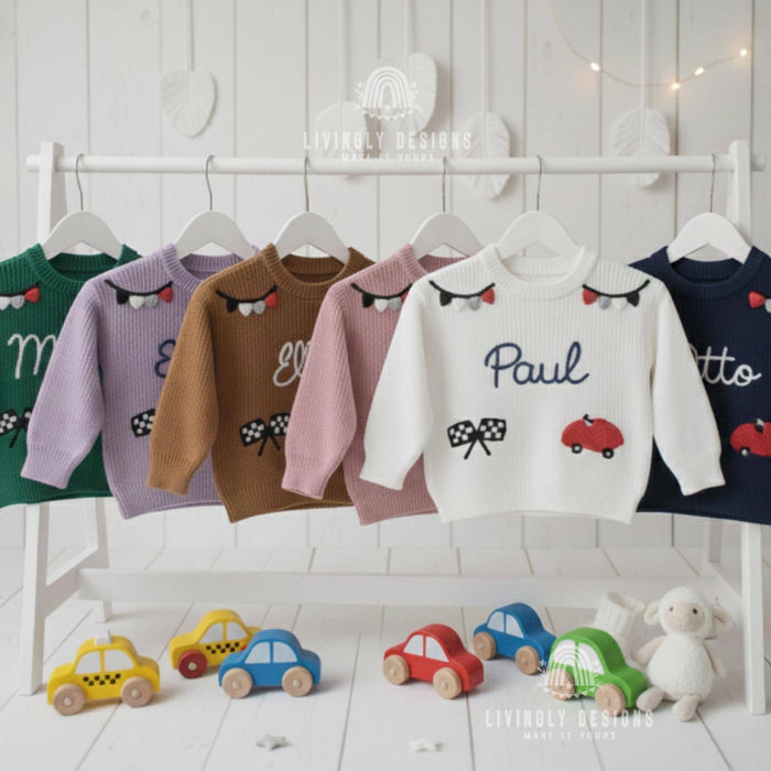Custom Name Kids Racing Car Sweater