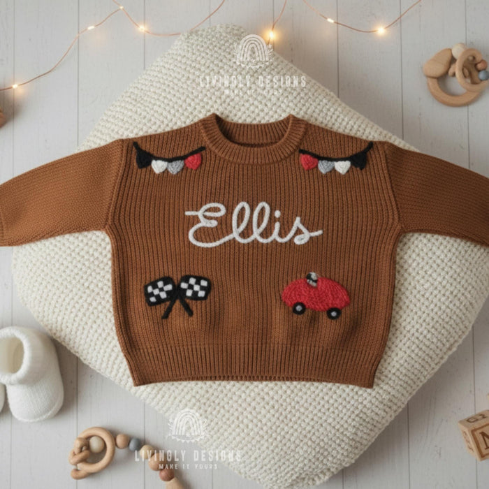 Custom Name Kids Racing Car Sweater