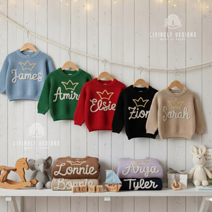 Personalized Baby & Toddler Name Sweater with Crown Embroidered