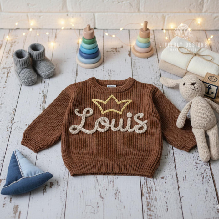 Personalized Baby & Toddler Name Sweater with Crown Embroidered