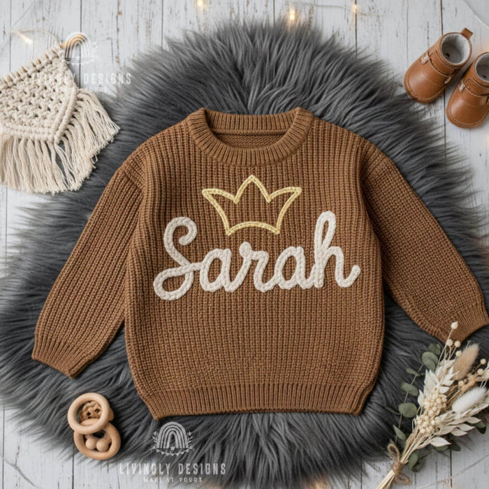 Personalized Baby & Toddler Name Sweater with Crown Embroidered