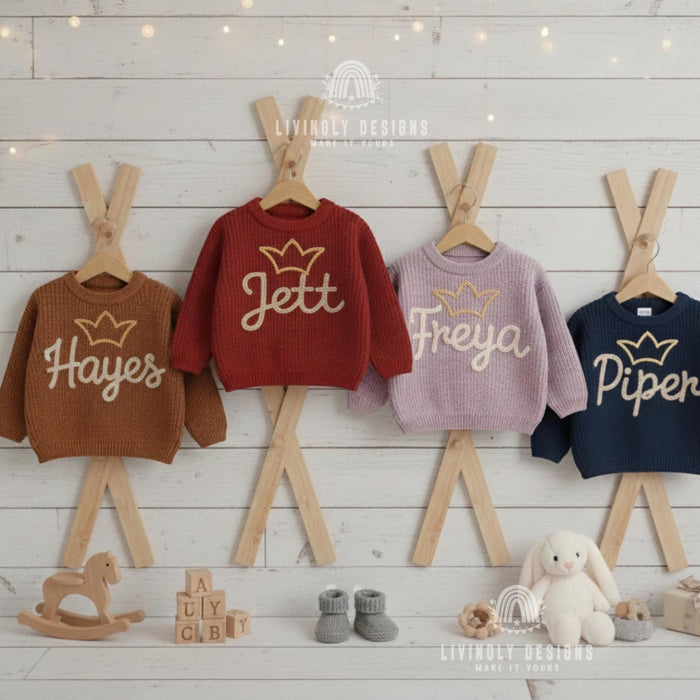Personalized Baby & Toddler Name Sweater with Crown Embroidered