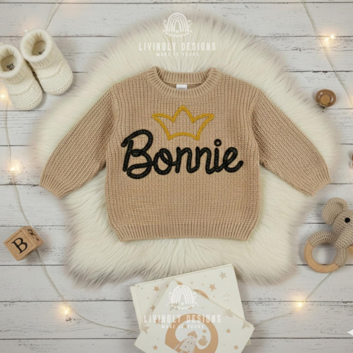 Personalized Baby & Toddler Name Sweater with Crown Embroidered