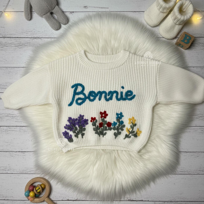 Custom Embroidered Name Flowerbed Jumper