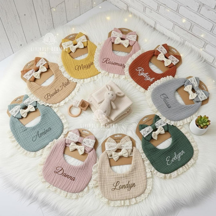 Personalized Name Baby Bib & Bow Set