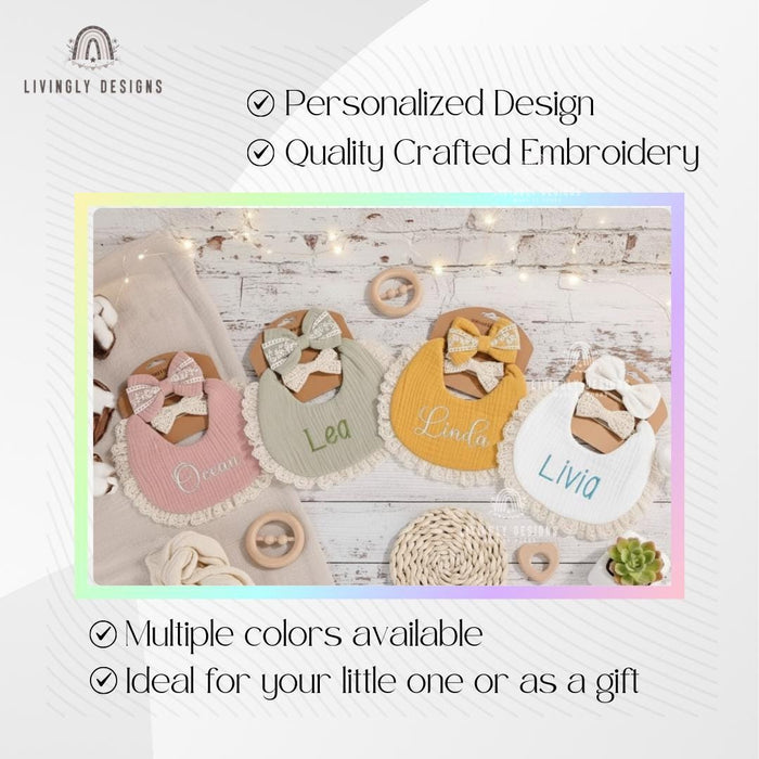 Personalized Name Baby Bib & Bow Set