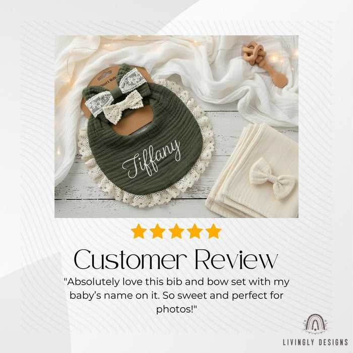 Personalized Name Baby Bib & Bow Set