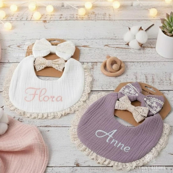Personalized Name Baby Bib & Bow Set