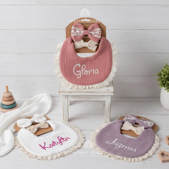 Personalized Name Baby Bib & Bow Set
