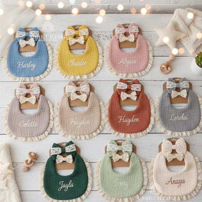 Personalized Name Baby Bib & Bow Set