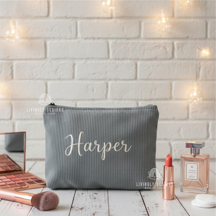 Personalized Embroidered Corduroy Makeup Bag
