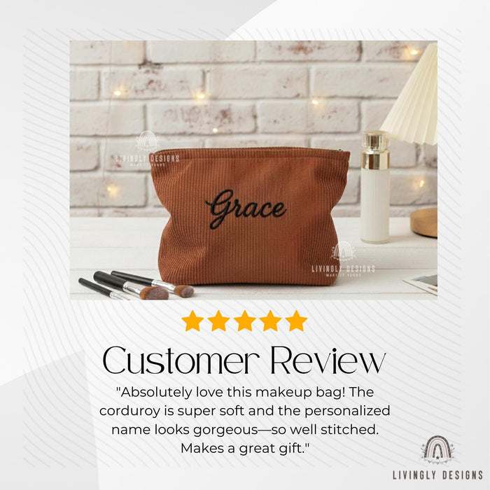 Personalized Embroidered Corduroy Makeup Bag