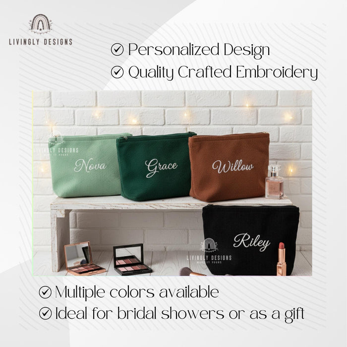 Personalized Embroidered Corduroy Makeup Bag