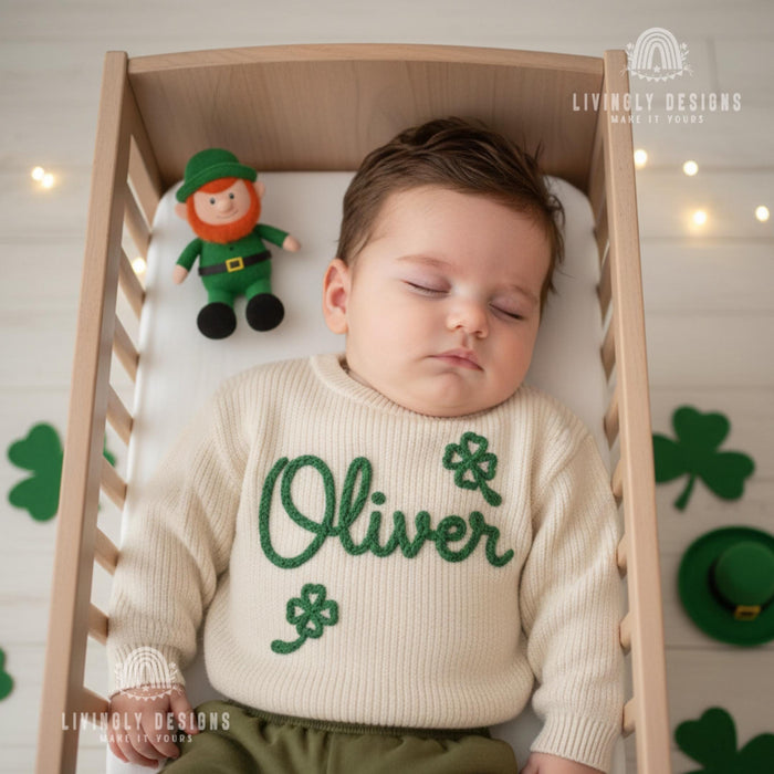 Personalized St Patrick's Day Sweater Shamrock Embroidered