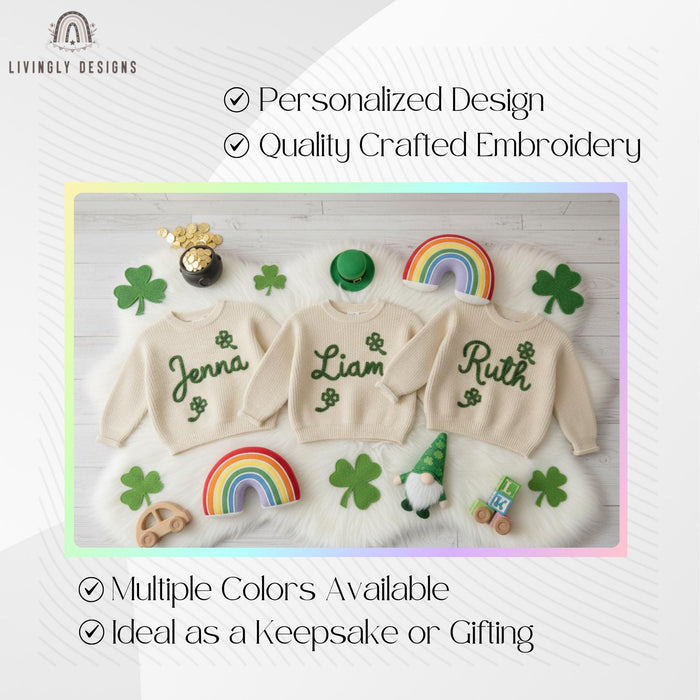 Personalized St Patrick's Day Sweater Shamrock Embroidered