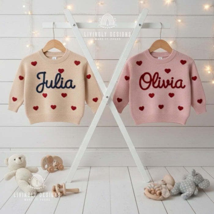 Custom Valentines Hearts Embroidered Baby/Kids Jumper