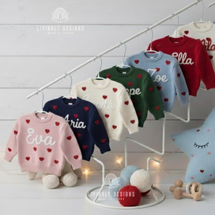 Custom Valentines Hearts Embroidered Baby/Kids Jumper