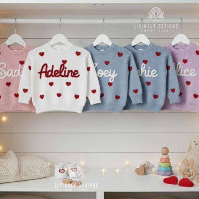 Custom Valentines Hearts Embroidered Baby/Kids Jumper