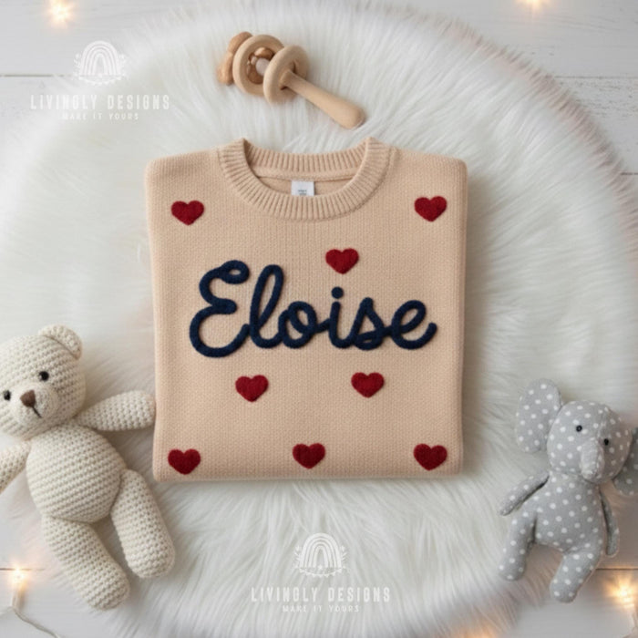 Custom Valentines Hearts Embroidered Baby/Kids Jumper