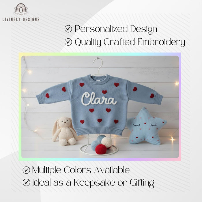 Custom Valentines Hearts Embroidered Baby/Kids Jumper