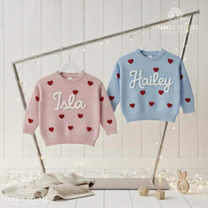 Custom Valentines Hearts Embroidered Baby/Kids Jumper
