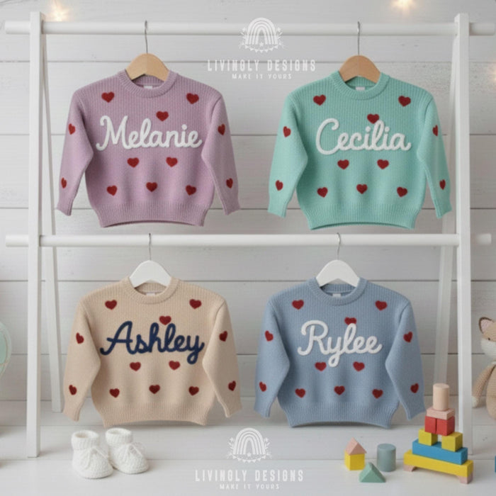 Custom Valentines Hearts Embroidered Baby/Kids Jumper