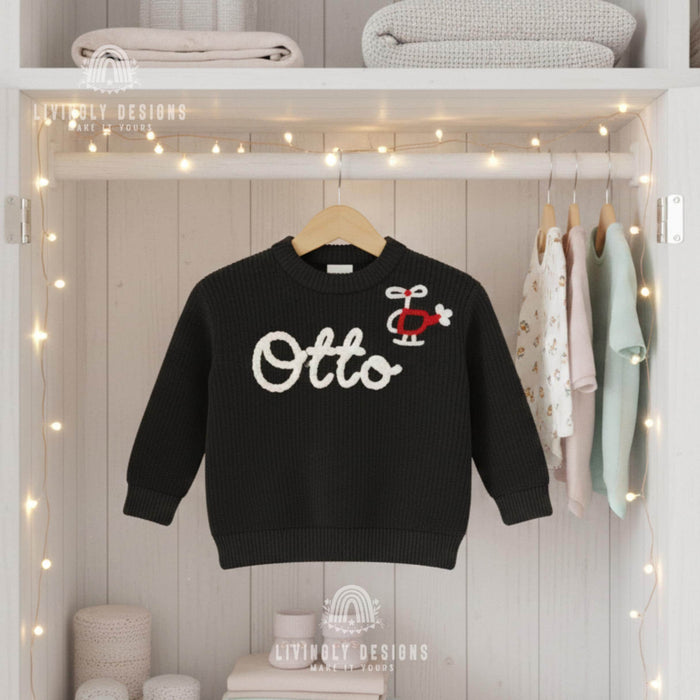 Personalized Name Helicopter Embroidered Kids Jumper