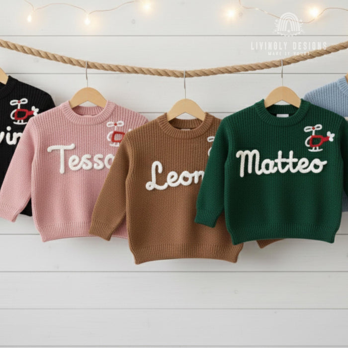 Personalized Name Helicopter Embroidered Kids Jumper