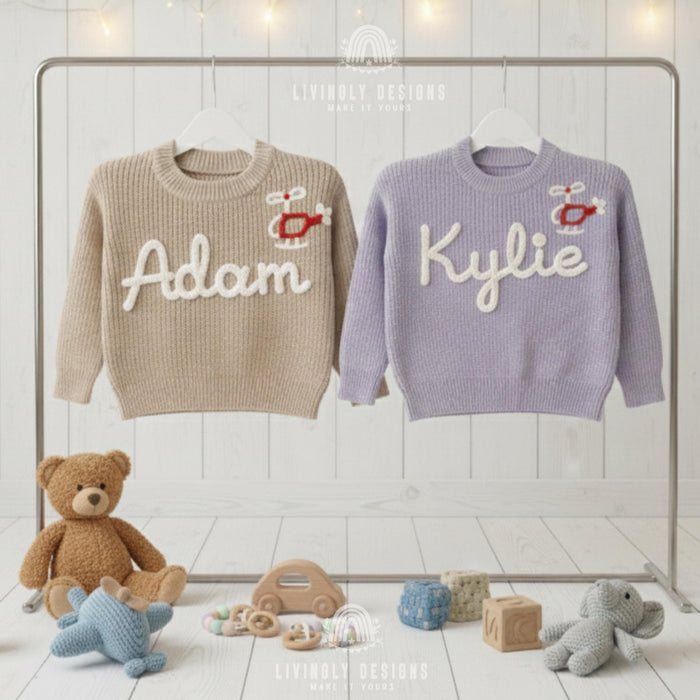 Personalized Name Helicopter Embroidered Kids Jumper