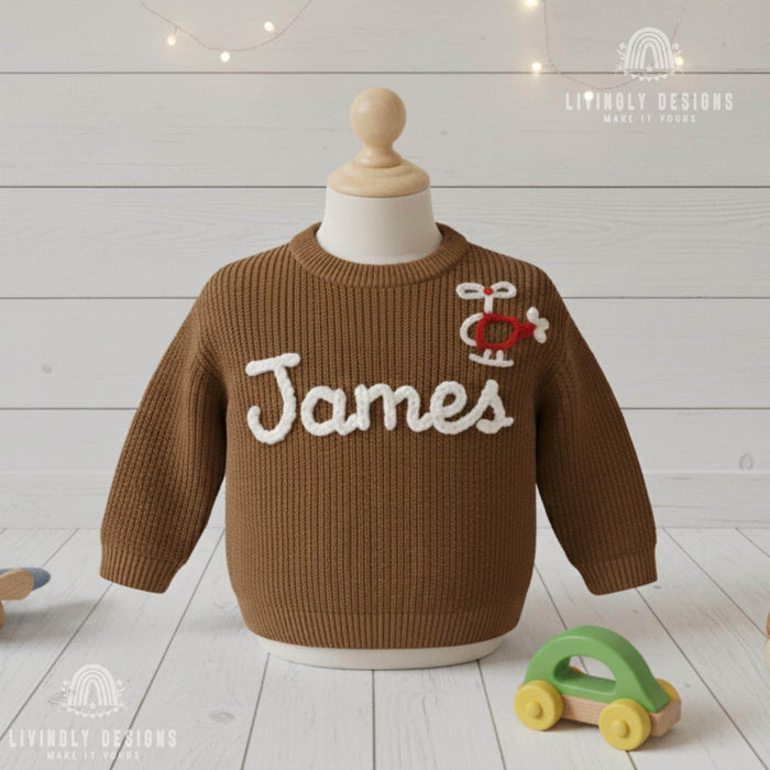 Personalized Name Helicopter Embroidered Kids Jumper