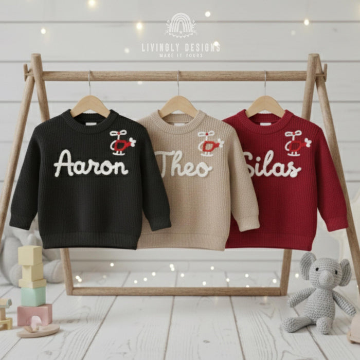 Personalized Name Helicopter Embroidered Kids Jumper