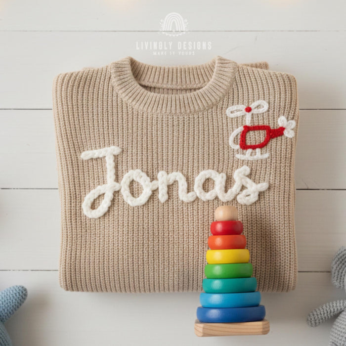Personalized Name Helicopter Embroidered Kids Jumper