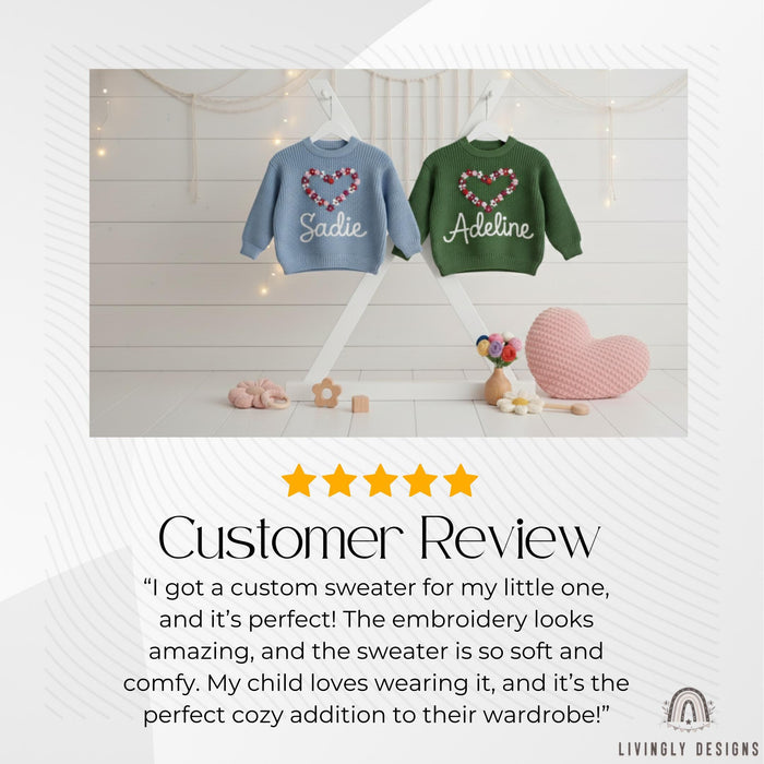 Personalized Name Girls Flower Heart Embroidered Jumper