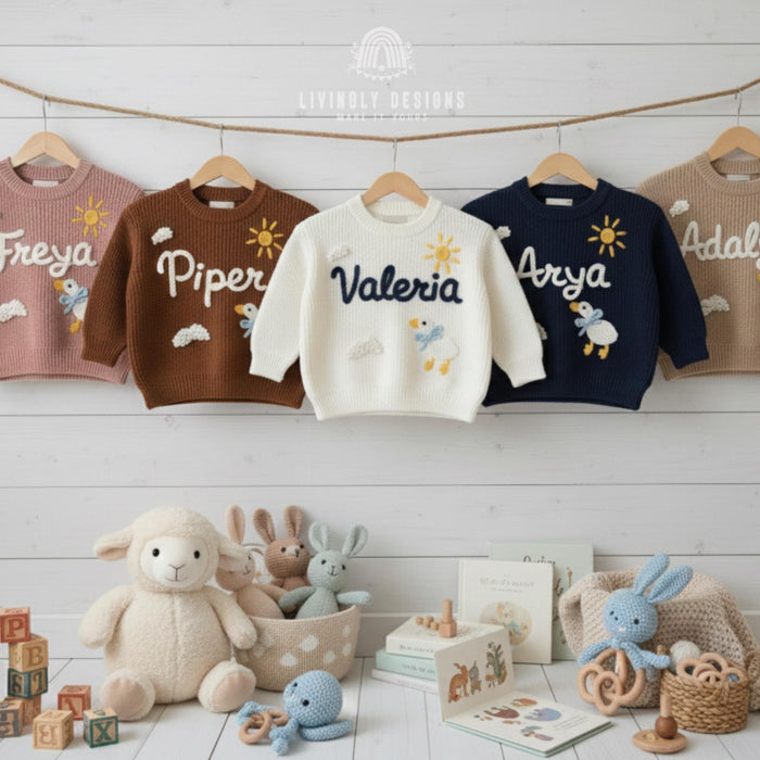 Personalized Name Clouds & Duckling Embroidered Baby Jumper
