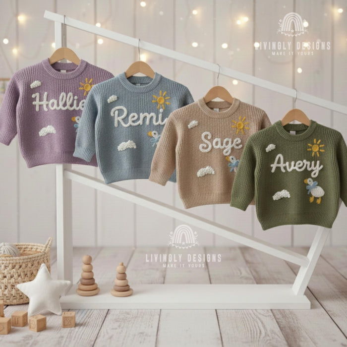 Personalized Name Clouds & Duckling Embroidered Baby Jumper