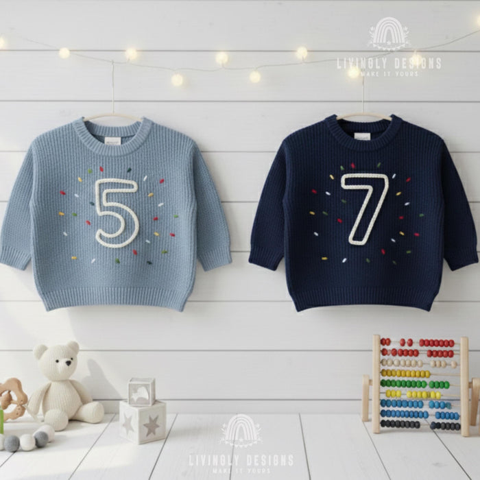 Personalized Sweater Birthday Number with Confetti