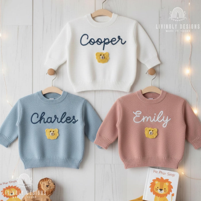 Lion Embroidered Name Baby & Kids Jumper