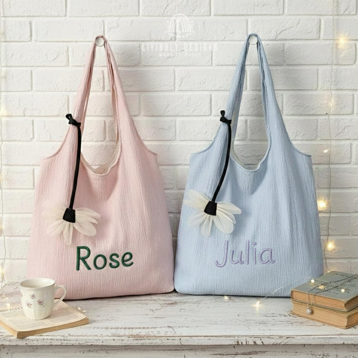 Custom Embroidered Summer Tote Bag with Name