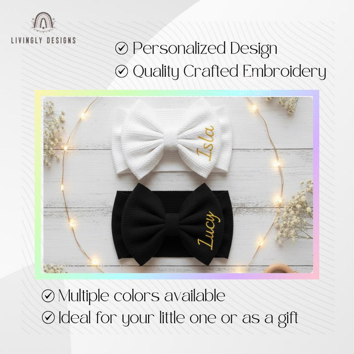 Custom Name Embroidered Baby Bow