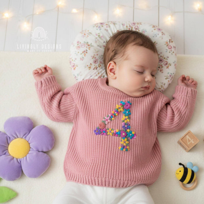 Personalized Birthday Floral Number Embroidered Baby Jumper