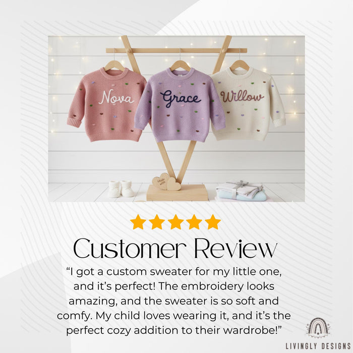 Embroidered Name Baby/Kids Sweater with Pastel Hearts