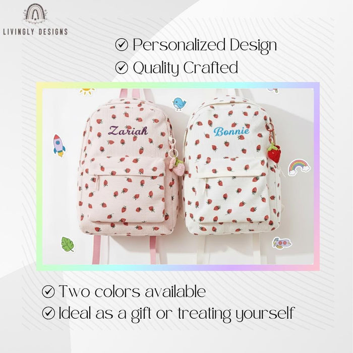 Custom Name Strawberry Corduroy Backpack