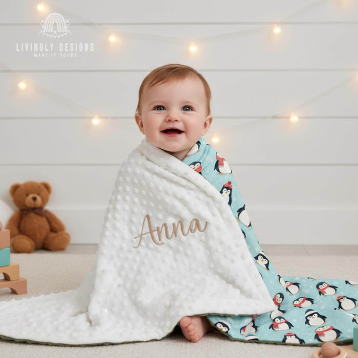 Personalized Baby Snuggle Blanket: Embroidered Name & Printed Design, Ultra-Soft Comfort Blanket for Winter