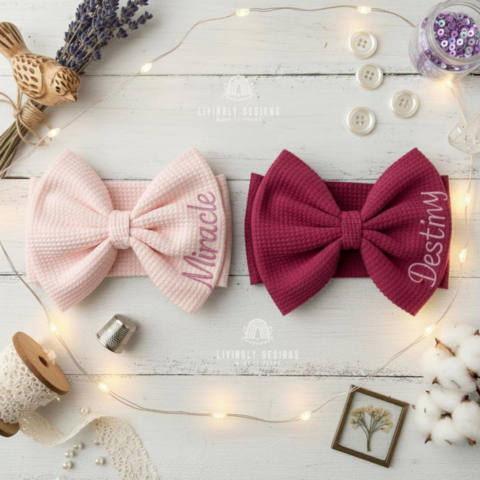 Custom Name Embroidered Baby Bow