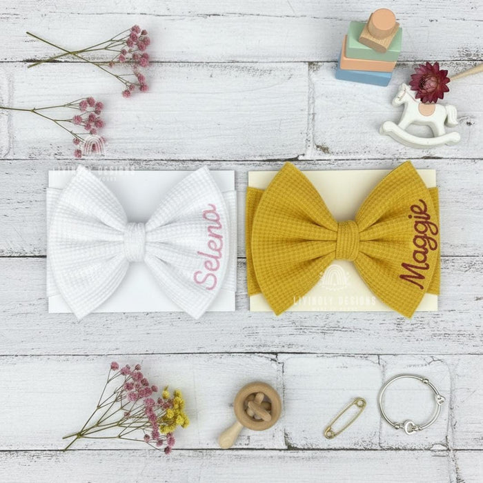 Custom Name Embroidered Baby Bow