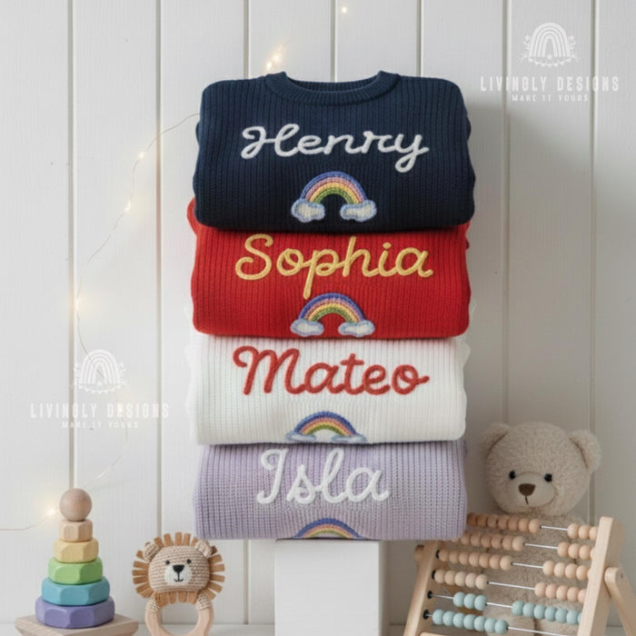 Personalized Kids Baby Name Rainbow Embroidered Jumper