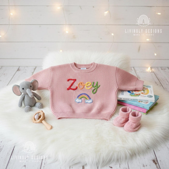 Personalized Kids Baby Name Rainbow Embroidered Jumper