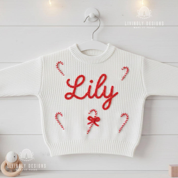 Personalized Embroidered Candy Cane Baby/Kids Sweater
