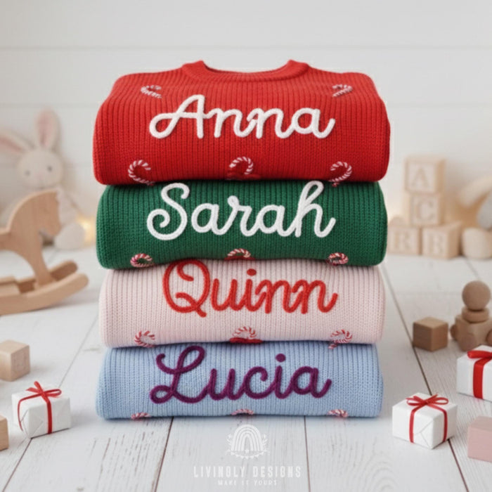 Personalized Embroidered Candy Cane Baby/Kids Sweater